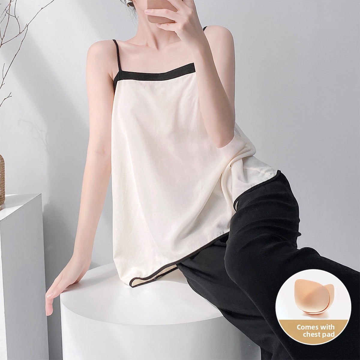 Cotton Silk Pajama Set with Strapless Camisole