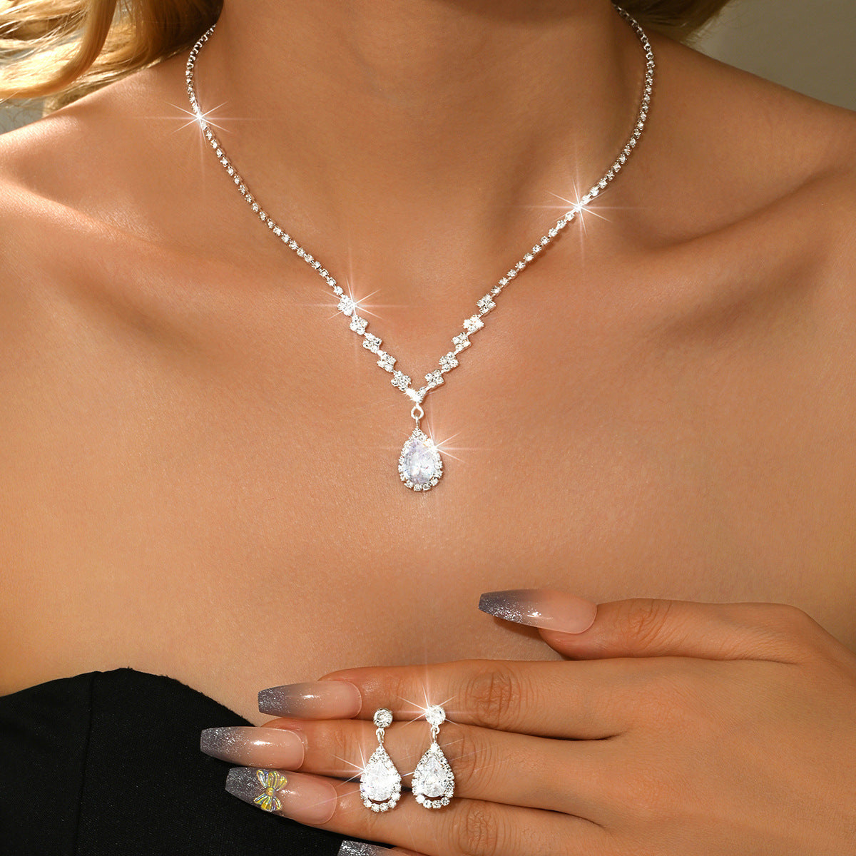 Fashion Minimalist Water Drop Pendant Necklace Earrings Bracelet Ring