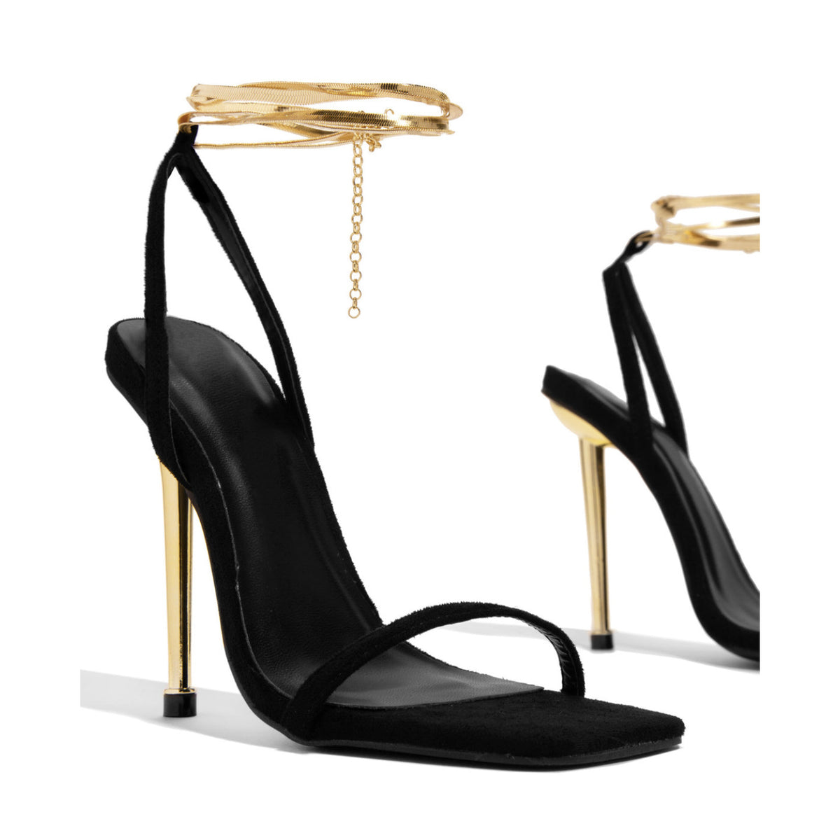 Women's square-toe, one-piece, cool-toned sandals