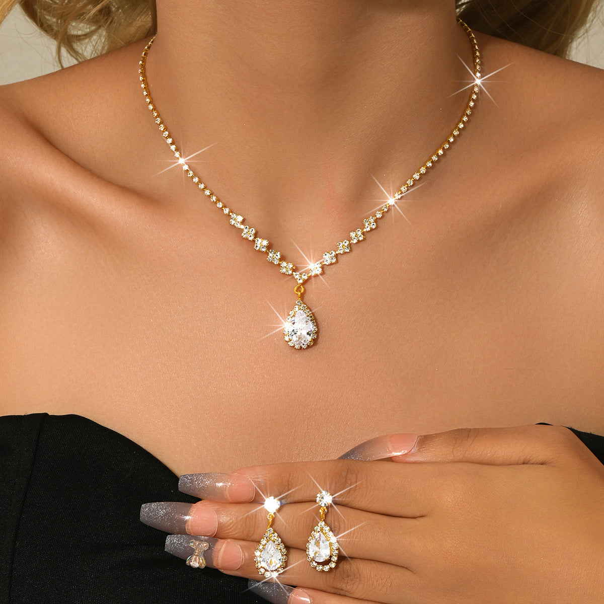Fashion Minimalist Water Drop Pendant Necklace Earrings Bracelet Ring