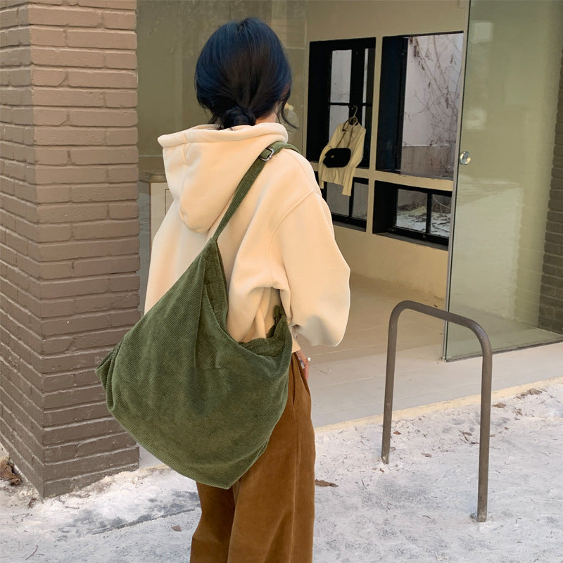 Washed Cordurody Retro Crossbody Bag