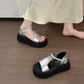 Genuine Leather Platform Sandals for Short Women, Open-Toe Beach Roman Shoes