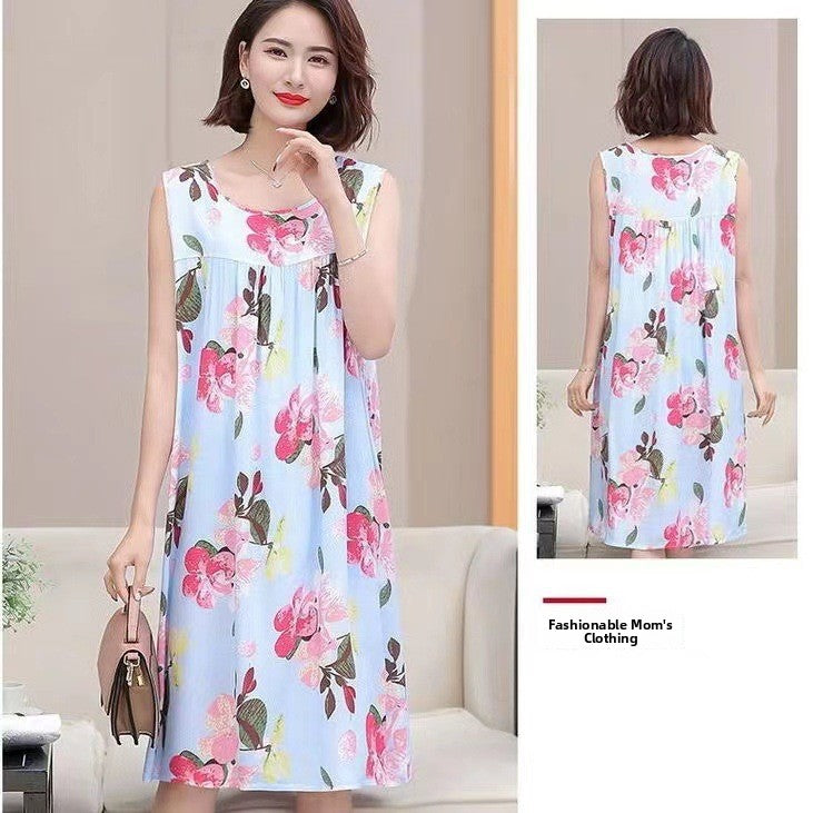 Womens Cotton Silk Sleeveless Nightgown