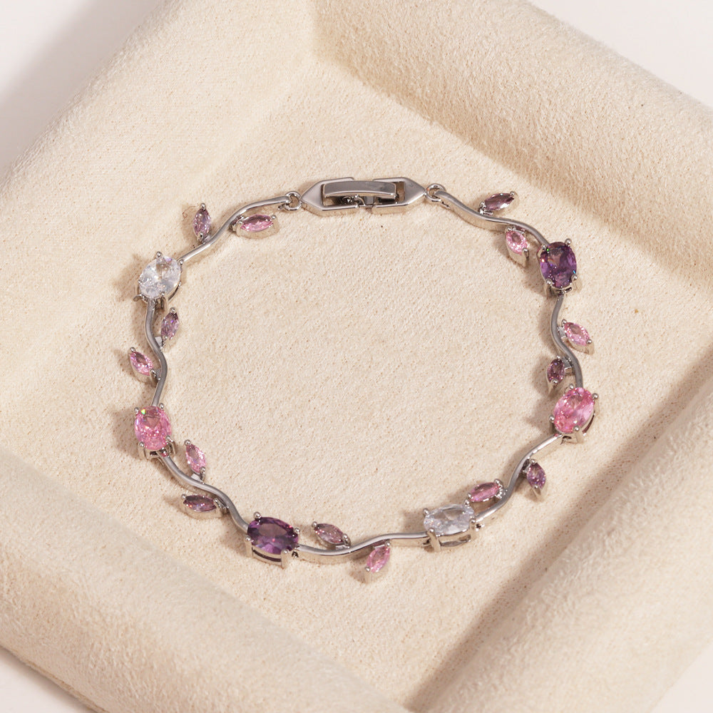 Multicolor Crystal Leaf Design Stackable Bracelet