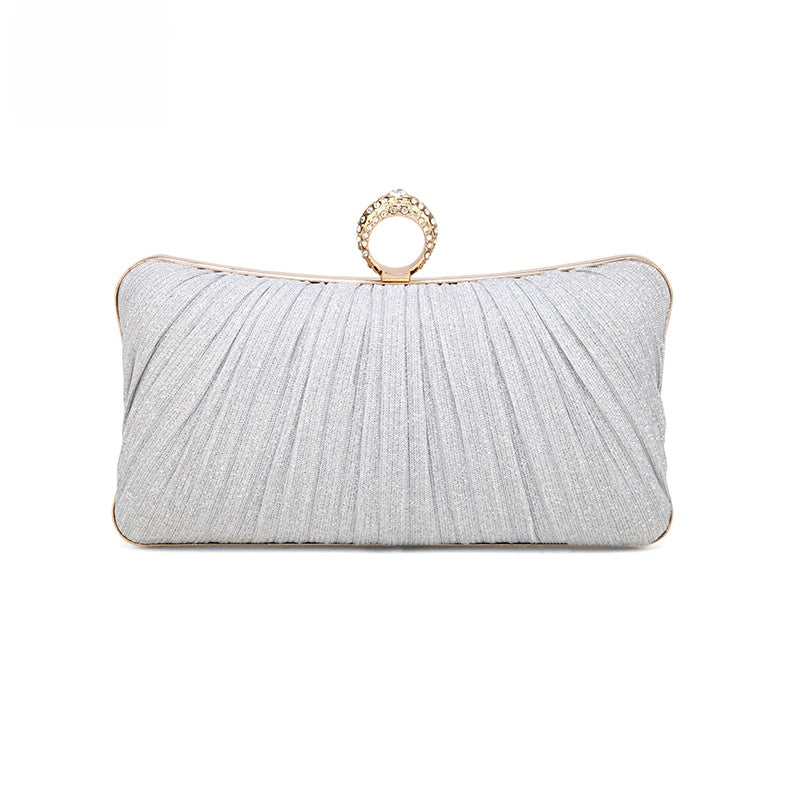 Pleated Shimmer Evening Clutch Bag with Ring Detail