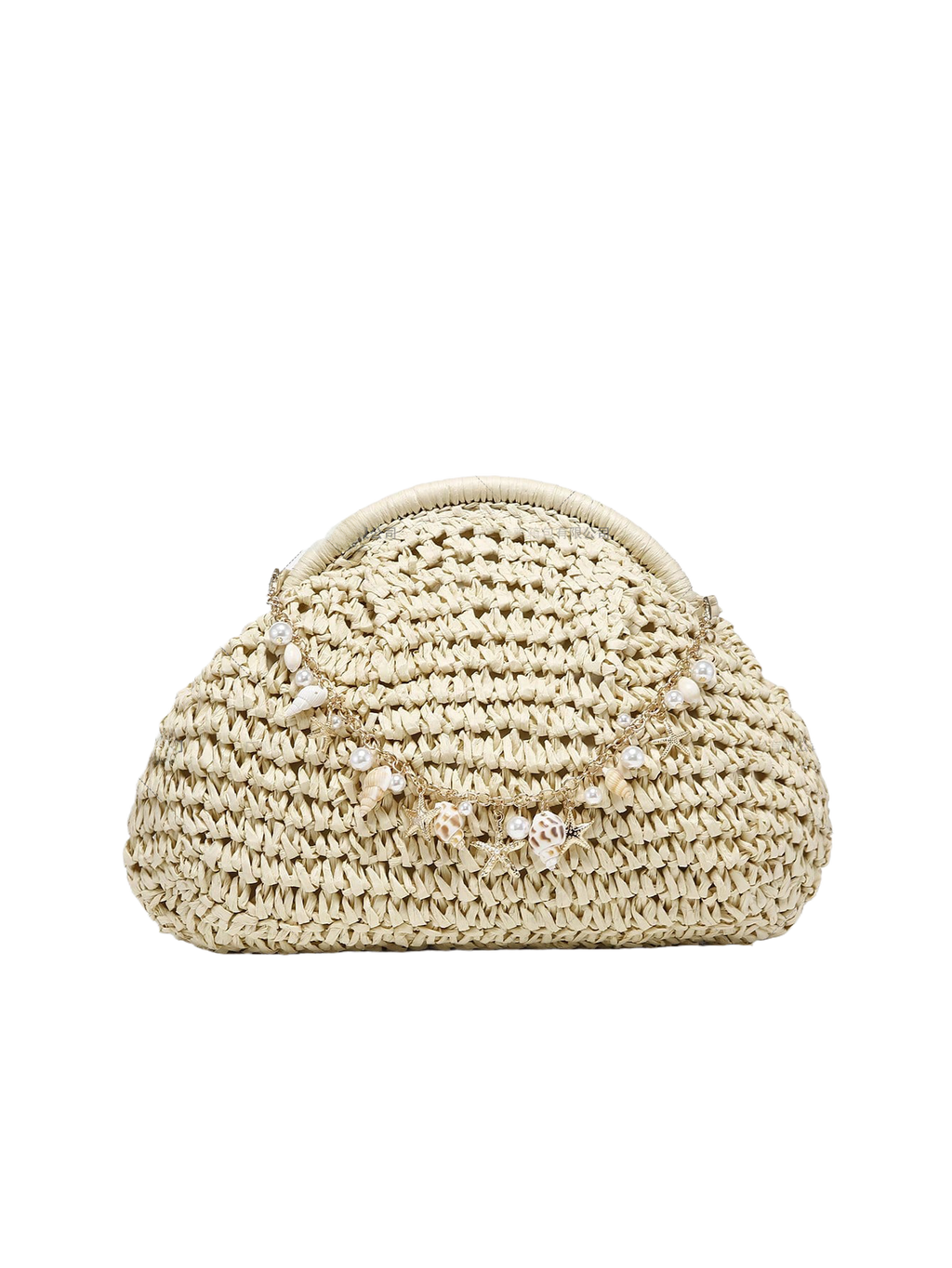 Woven Straw Shell Clutch Bag