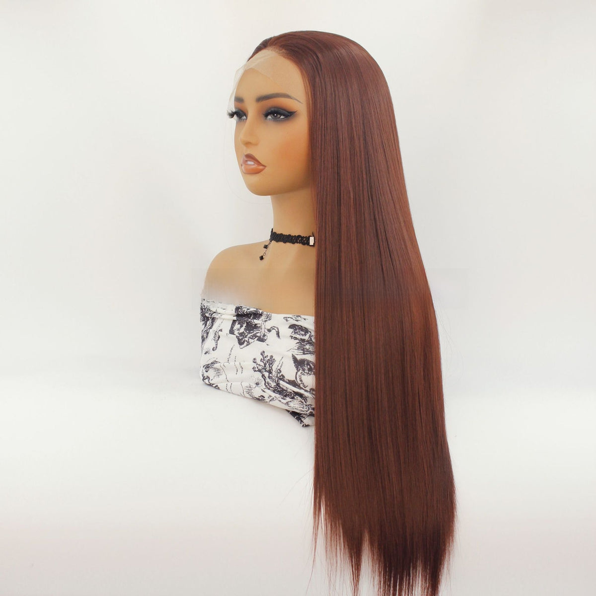 Red-Brown Lace Synthetic Wig with Pre-Pulled Hairline