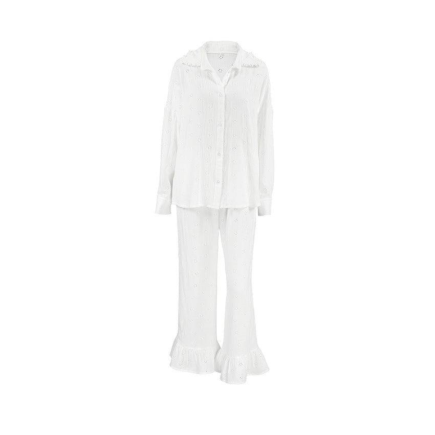 Embroidered Cotton Long Sleeve Pajama Set