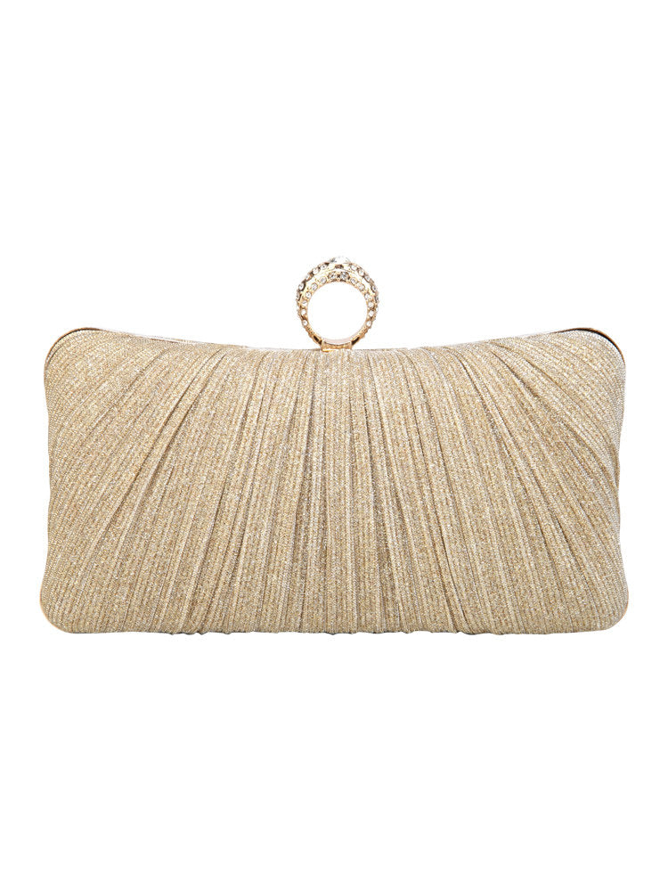 Pleated Shimmer Evening Clutch Bag with Ring Detail