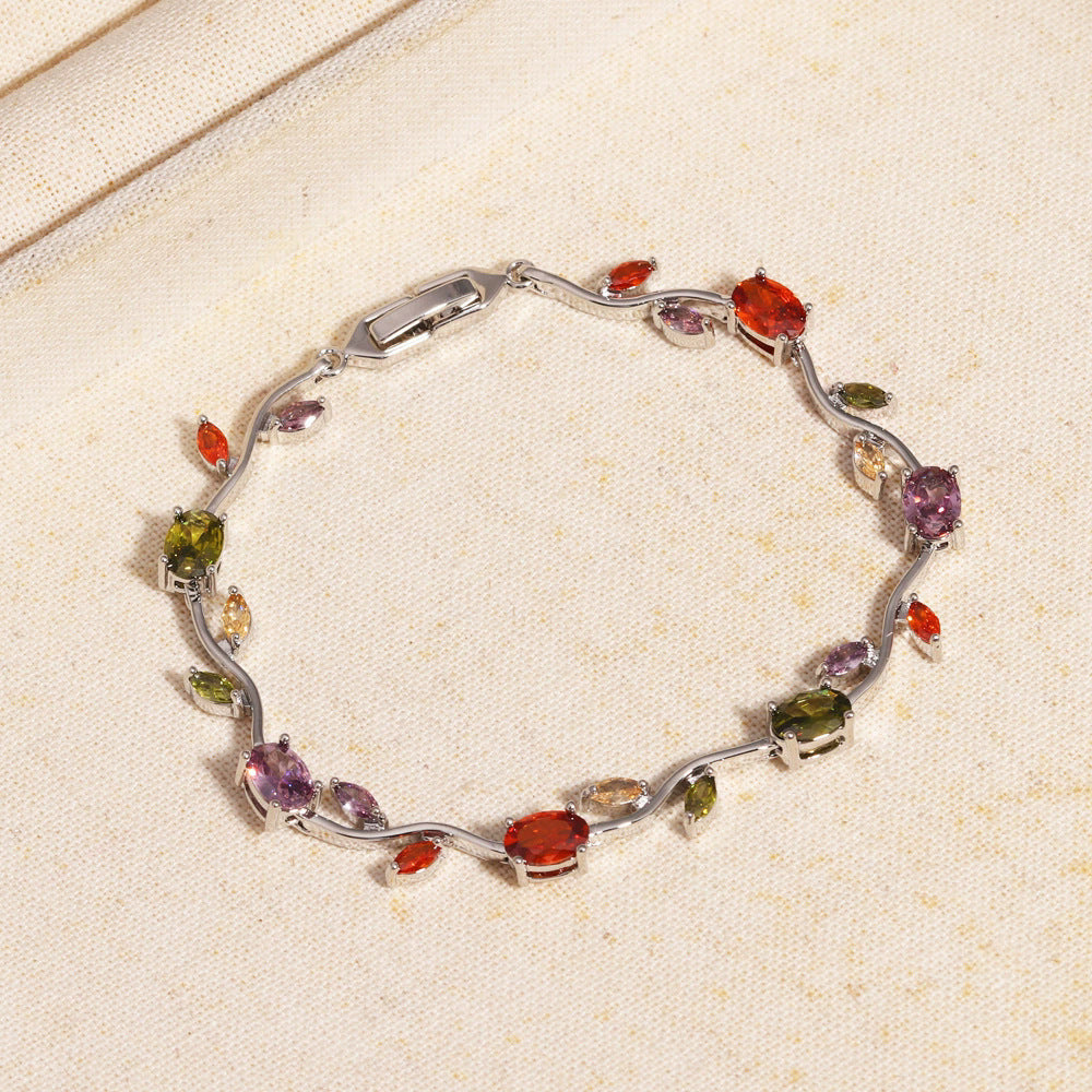 Multicolor Crystal Leaf Design Stackable Bracelet