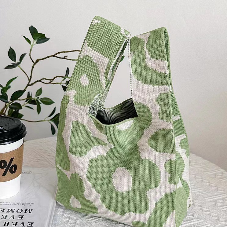 Knitted Woven Handbag with Floral Patterns