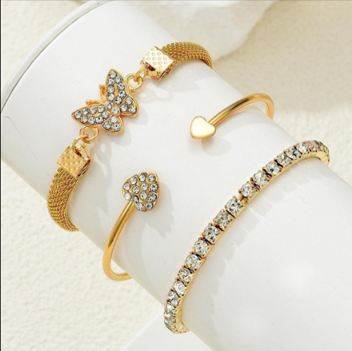 Diamond-Encrusted Open Butterfly Bracelet Set