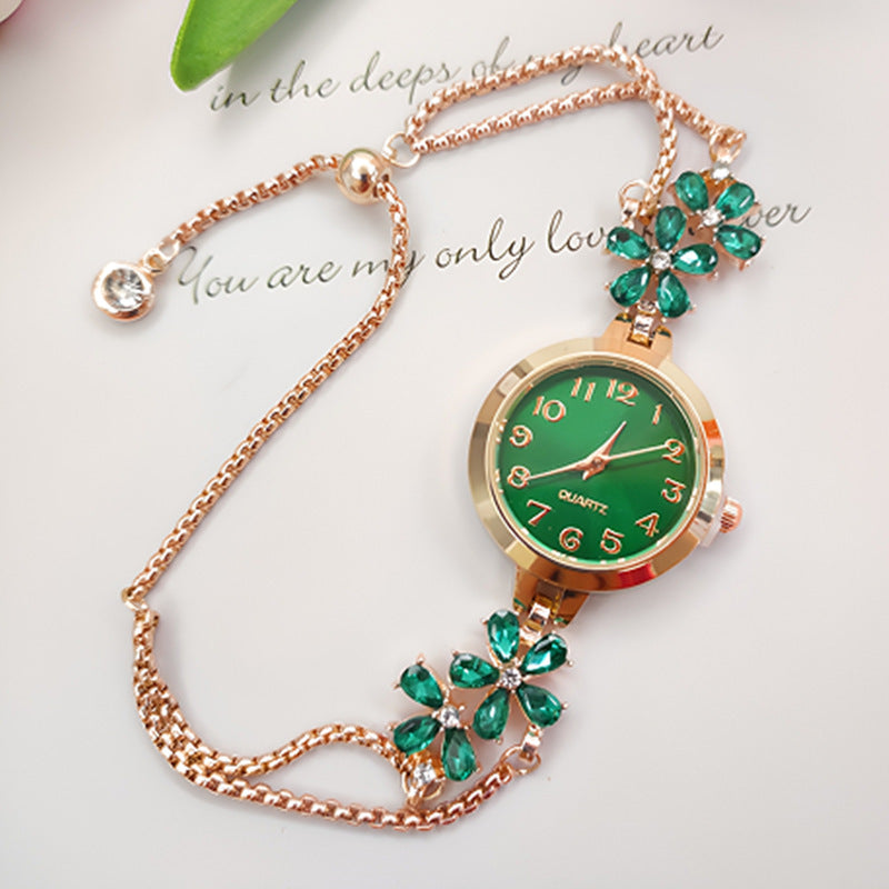 Flower-Shaped Diamond-Encrusted Women's Quartz Watch