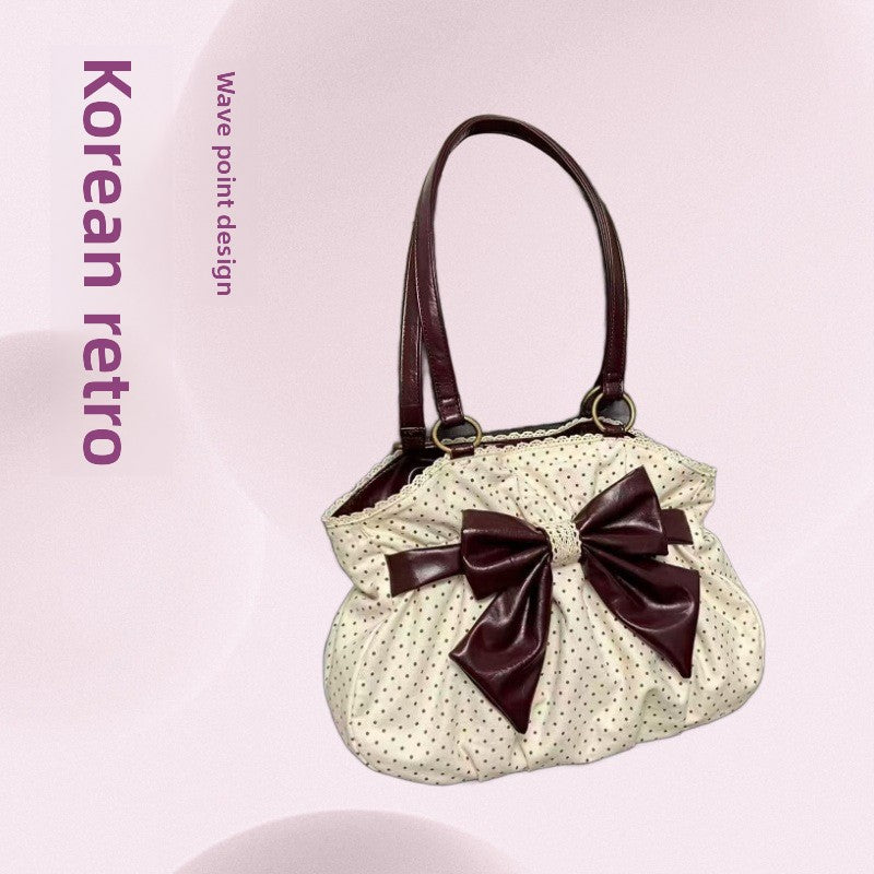 Vintage Polka Dot Bow Lace Shoulder Bag