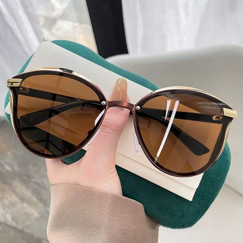 Fashion Polarized Sunglasses for Women Round Metal Frame UV400 Protection
