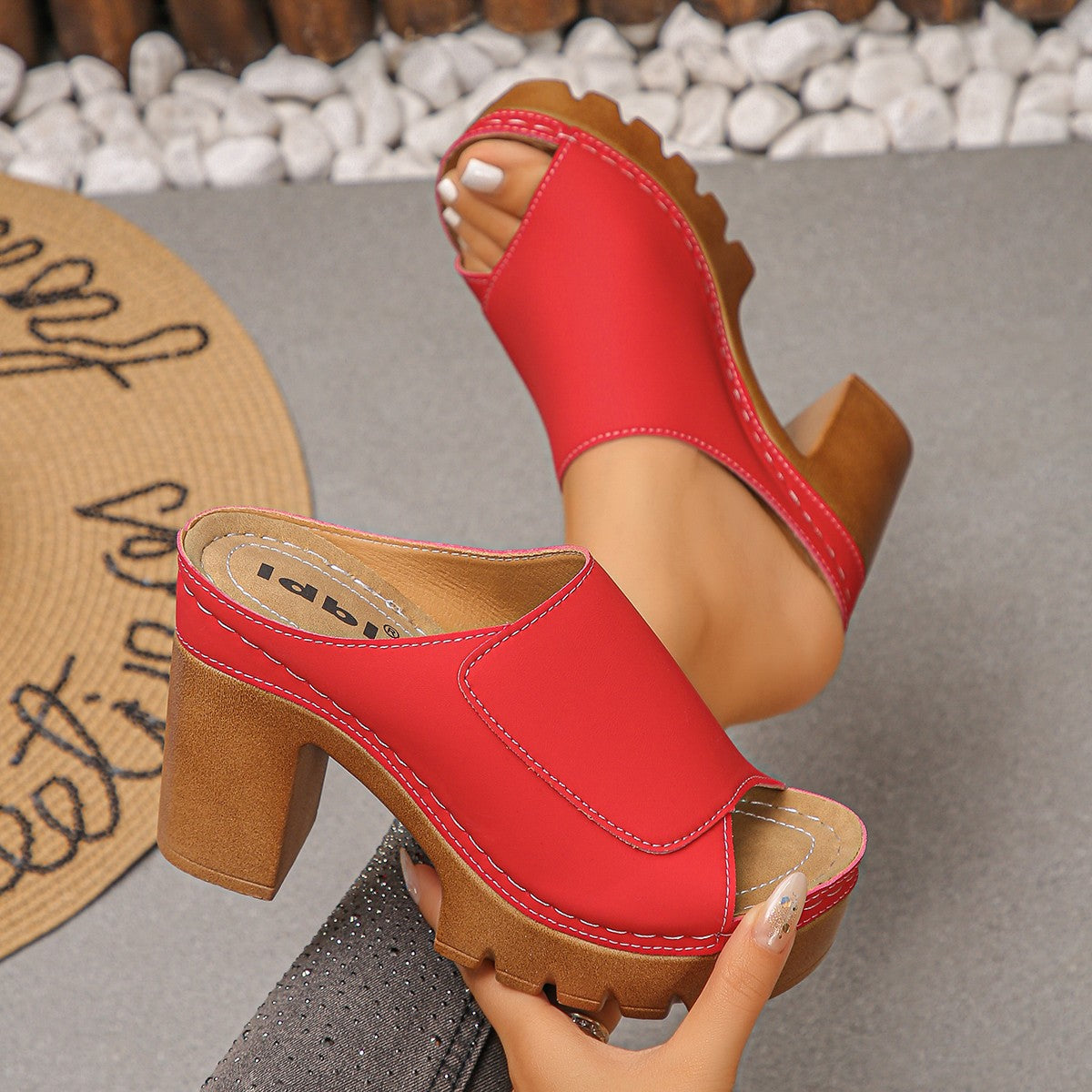 Platform Peep-Toe Sandals with Thick Heel