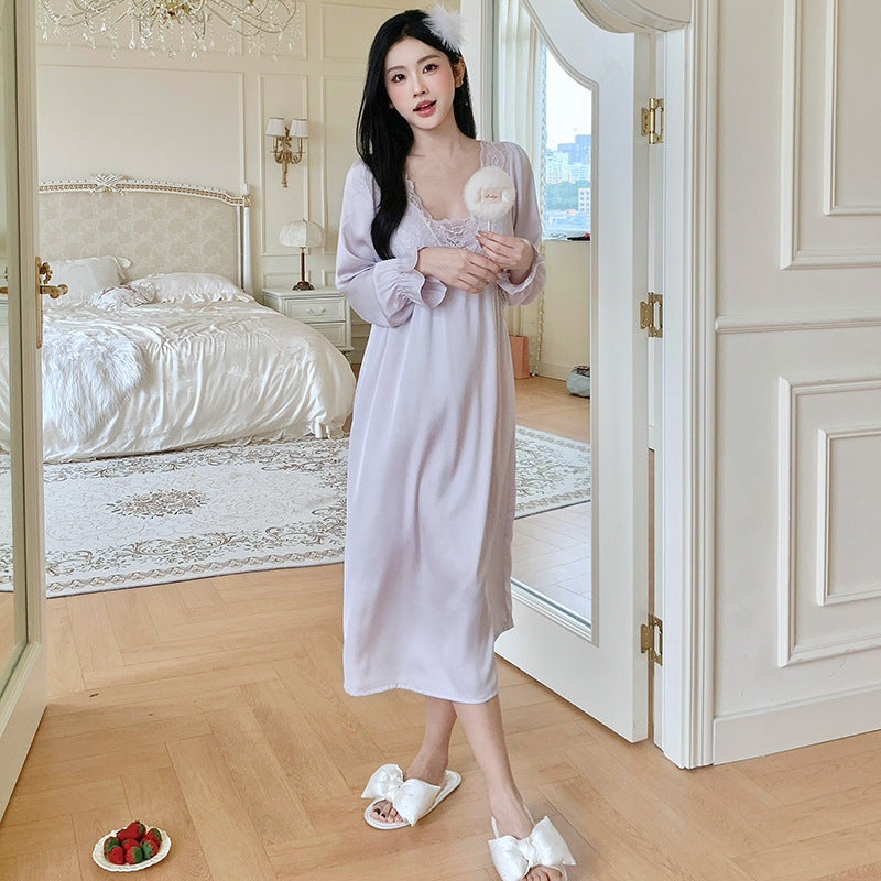 Women Ice Silk Lace Nightgown