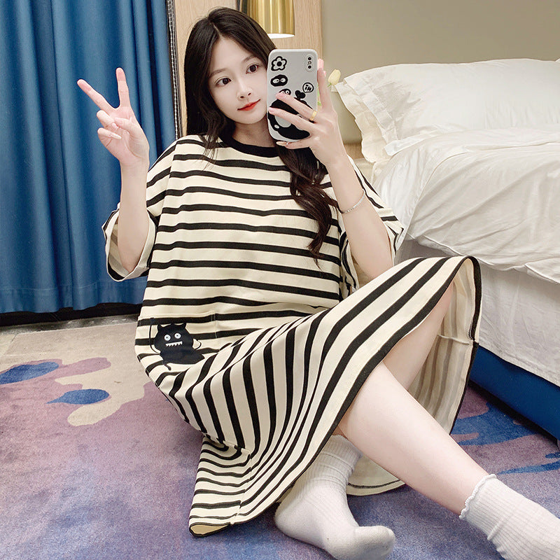 Women's Short Sleeve Nightgown Long Sleep Dress
