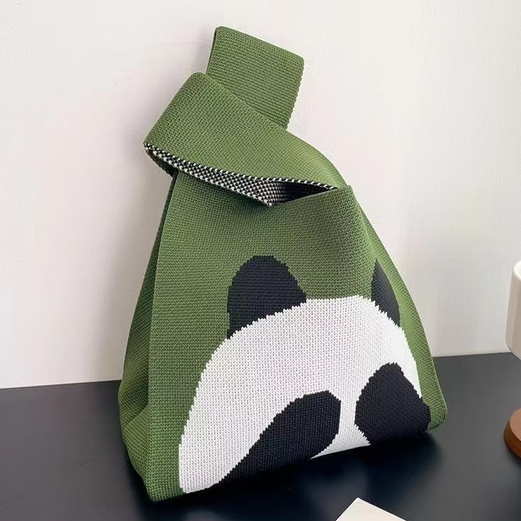 Knitted Woven Handbag with Floral Patterns