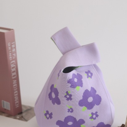 Knitted Woven Handbag with Floral Patterns