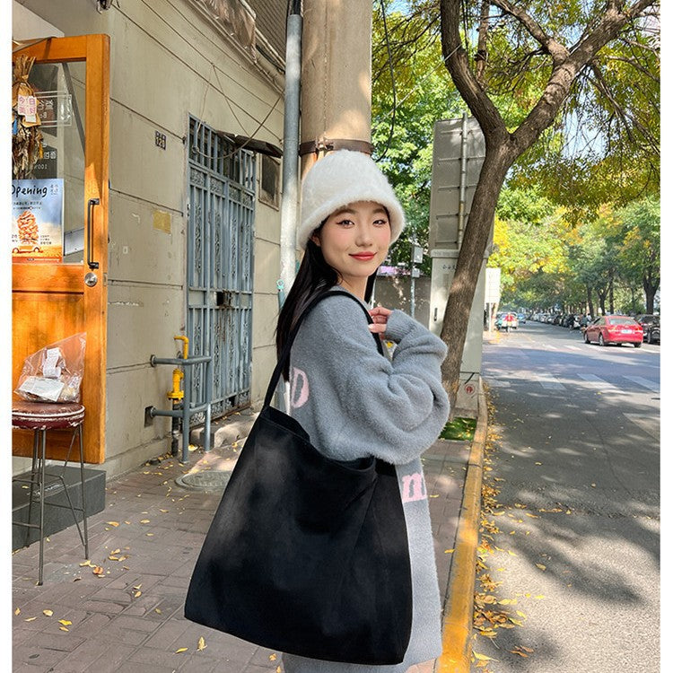 Versatile Retro Suede Commuter Tote Bag