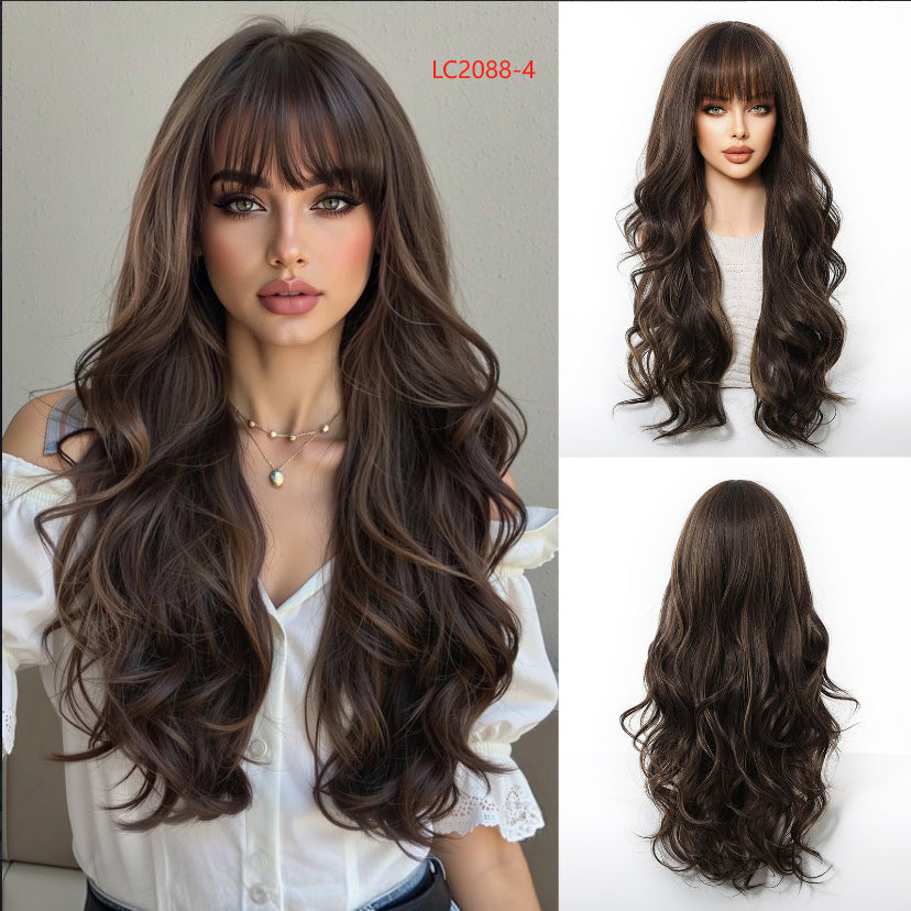 Long Curly Synthetic Hair Wig with Full Bangs