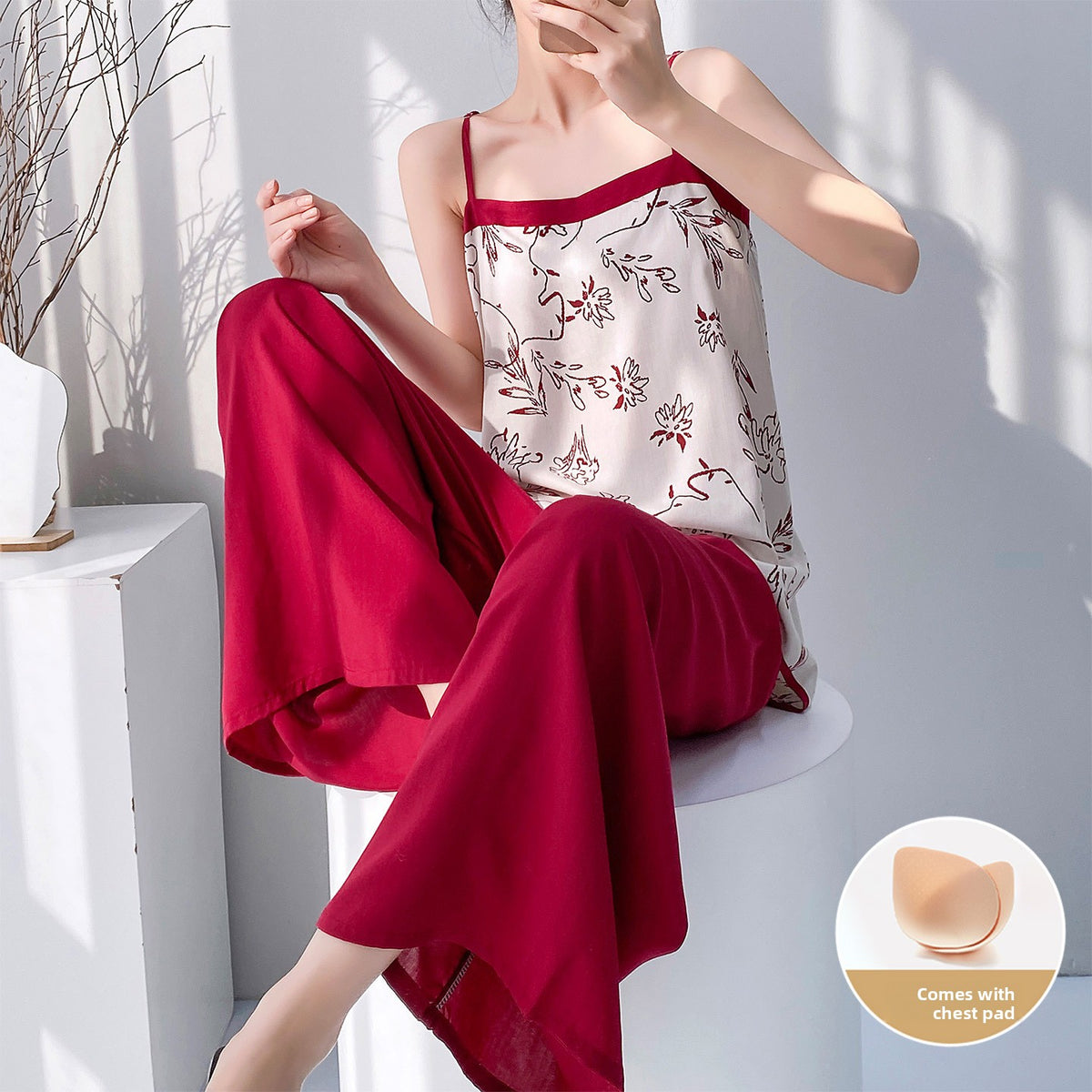Cotton Silk Pajama Set with Strapless Camisole