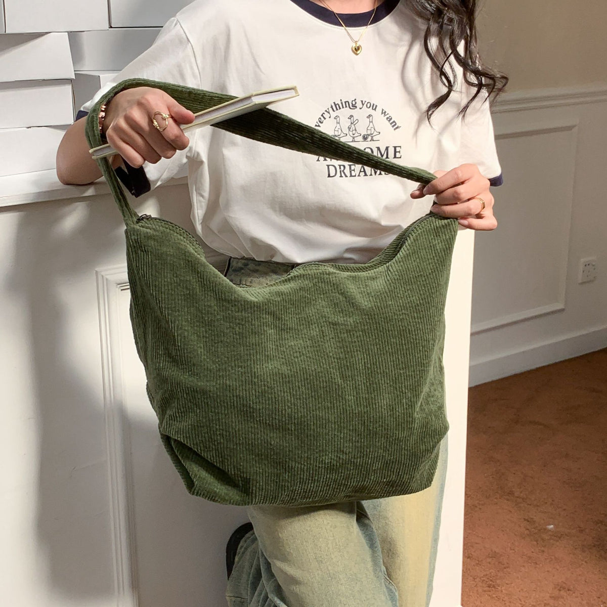 Corduroy Tote Bag Shoulder Bag