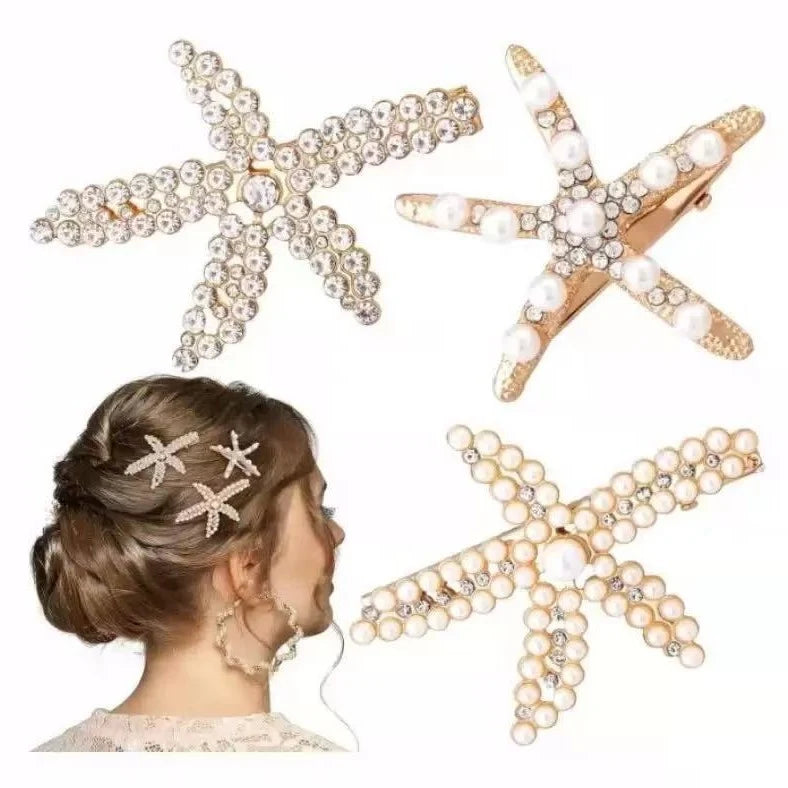 3pcs Starfish Pearl Diamond Hairpin for Women