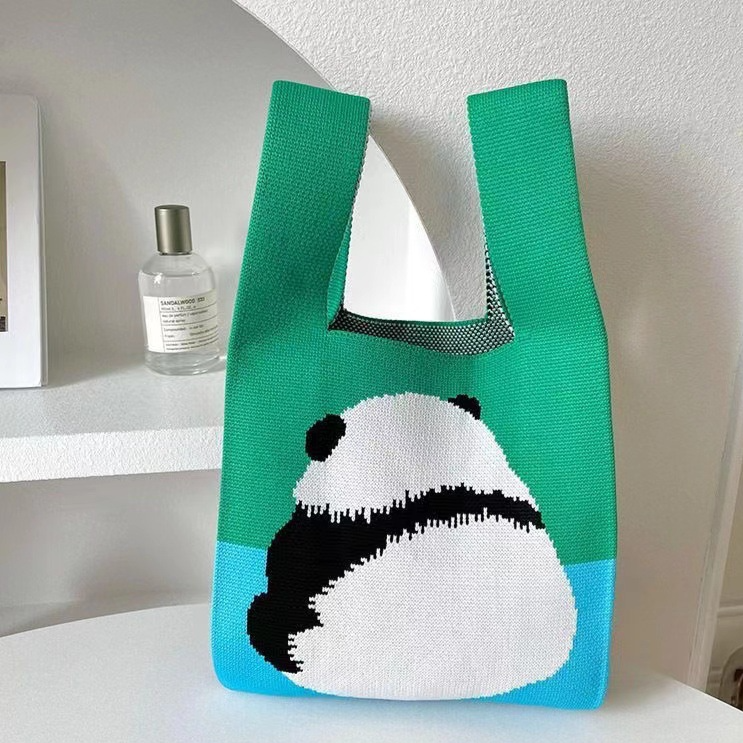 Knitted Woven Handbag with Floral Patterns