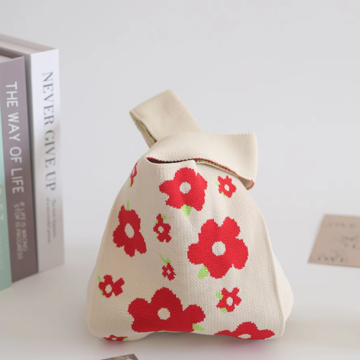 Knitted Woven Handbag with Floral Patterns